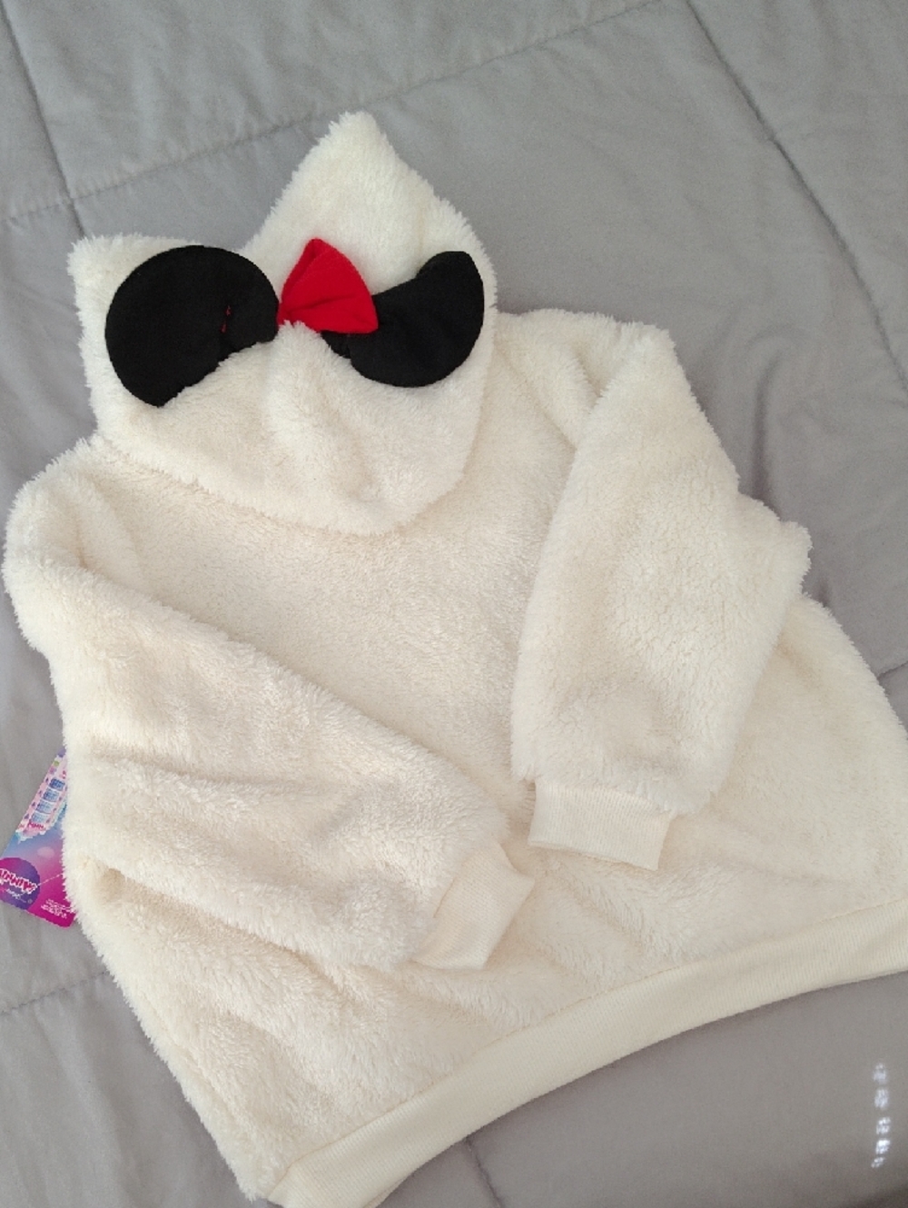 Disney Cream Hooded Minnie Mouse Fleece Top with Red Bow - Picture 8 of 8